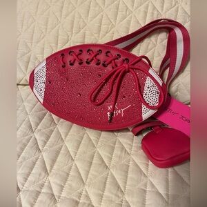 Betsey Johnson kitsch hot pink rhinestone crossbody purse